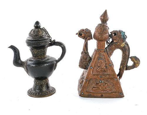 Two Himalayan ewers or tea pots