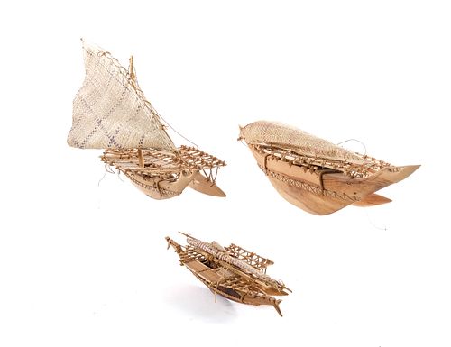 Three Micronesian Outrigger Canoe Models