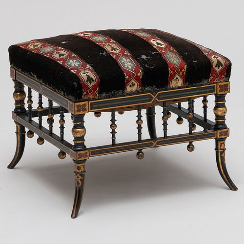 Napoleon III Polychrome Painted and Parcel-Gilt Tabouret