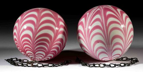 FREE-BLOWN MARBRIE-DECORATED PAIR OF WITCH BALLS