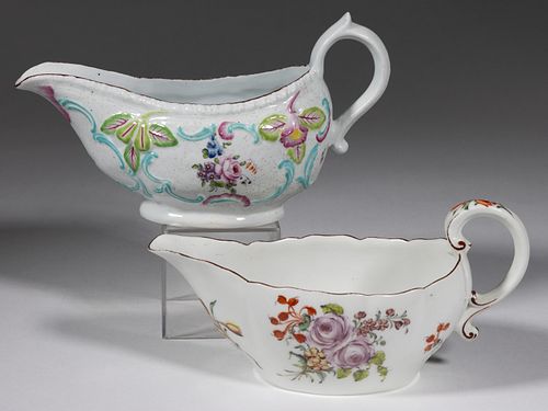ENGLISH PORCELAIN FLORAL MOTIF SAUCE BOATS, LOT OF TWO