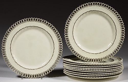 ENGLISH CREAMWARE RETICULATED PLATES, LOT OF 11