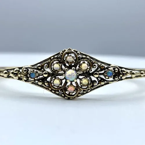 Victorian Opal & 14K Gold Hinged Bracelet