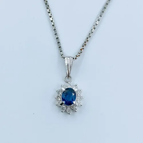Dainty Platinum Sapphire & Diamond Pendant Necklace