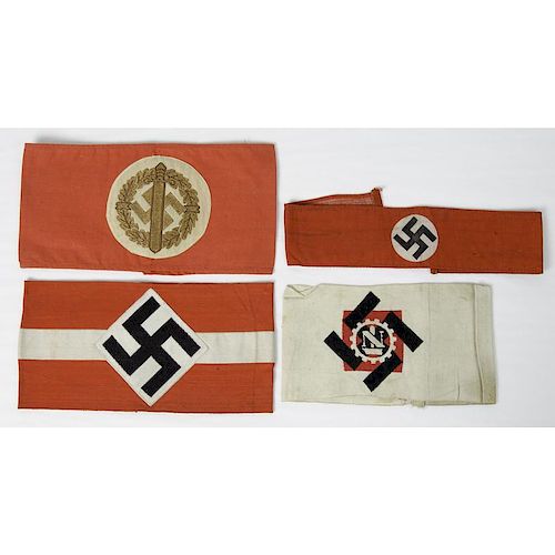 Lot of 4 Nazi Armbands Including SA Sports, Teno, Hitler Youth and Volksstrum