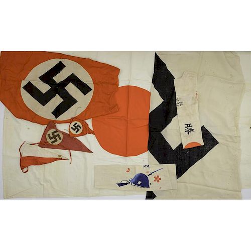 Lot of 3 Japanese Flags and Nazi Flag Remnants and Pennants