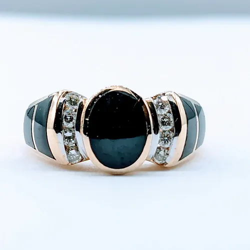 Stylish Inlay Black Onyx & Diamond Ring