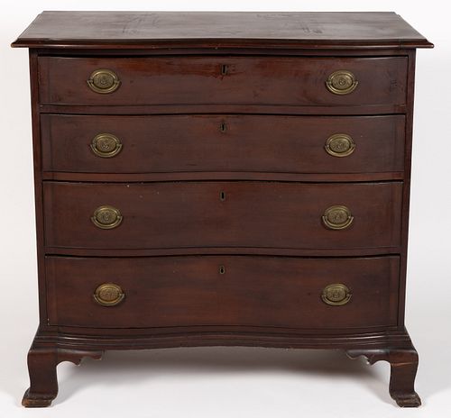 CONNECTICUT CHIPPENDALE OX-BOW CHERRY CHEST OF DRAWERS WITH BLOCKED ENDS