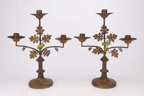 Pair of 3-way metal candelabras