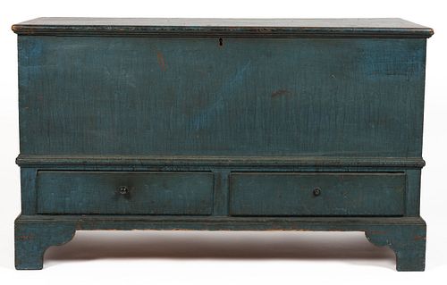 FINE VIRGINIA CHIPPENDALE PAINTED YELLOW PINE BLANKET CHEST