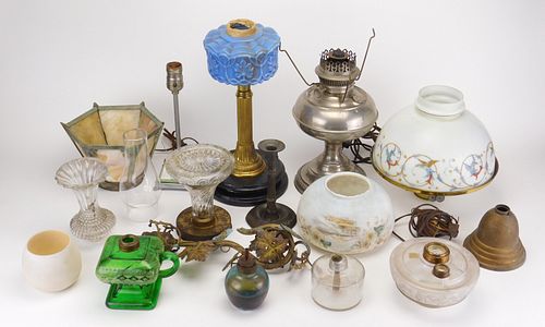 14 Miscellaneous lamp pieces and parts