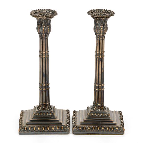 ENGLISH OLD SHEFFIELD PLATE / SILVER-PLATED CANDLESTICKS, PAIR