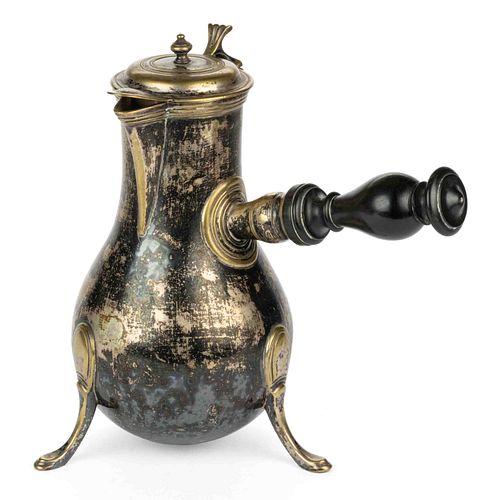 RARE FRENCH SILVER-ON-BRASS COFFEE POT