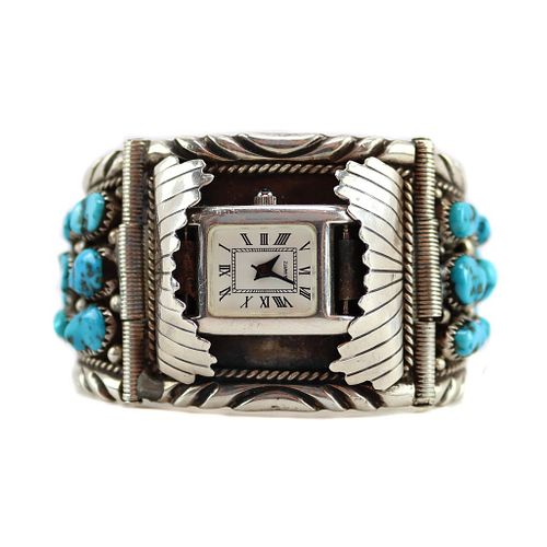 Turquoise Cluster and Silver Watch Band c. 1960s (J15967)