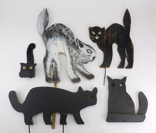 5 Folk art wooden cat cut-outs