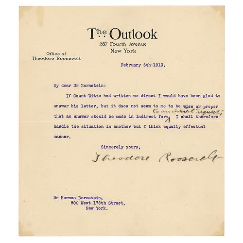 Theodore Roosevelt Typed Letter Signed