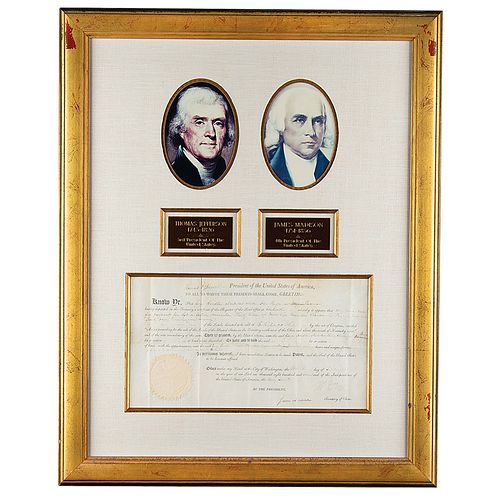Thomas Jefferson and James Madison Document Signed as President and Secretary of State