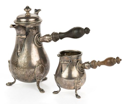 FRENCH 0.950 SILVER TWO-PIECE CHOCOLATE POT AND CREAMER SET