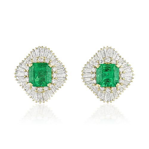 Colombian Emerald and Diamond Earrings, GIA Certified
