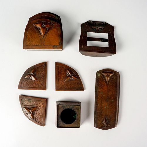 7pc Roycroft Desk Accessories Hammered Copper