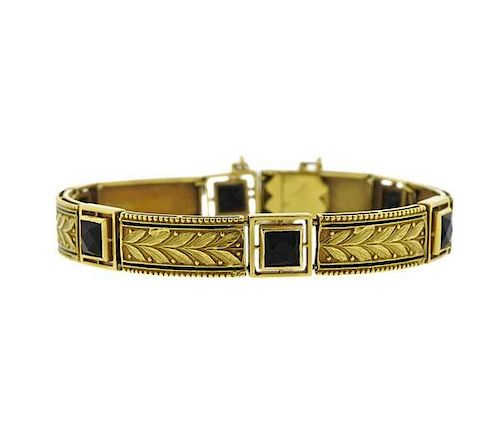 Antique French Art Deco 18K Gold Black Stone Bracelet