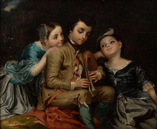 FRANCOIS LOUIS LANFANT DE METZ (FRENCH, 1814-1892) GENRE SCENE WITH THREE CHILDREN