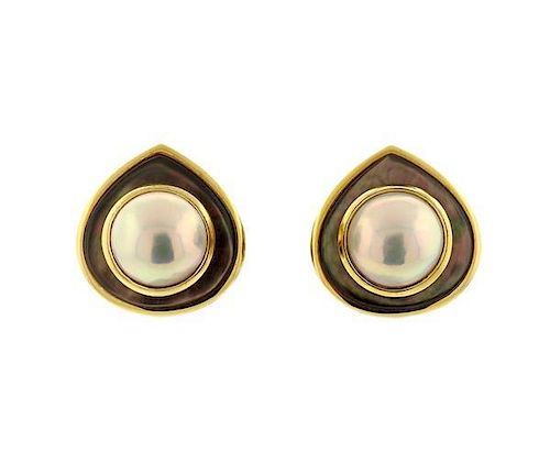 Marina B 18K Gold Pearl MOP Earrings