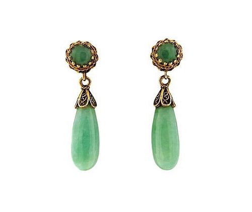 14K Gold Jade Dangle Earrings