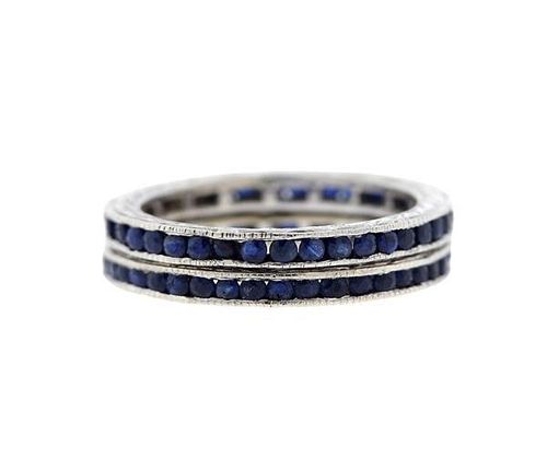 14K Gold Blue Stone Band Ring Lot of 2
