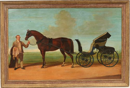 Large 19thC English O/B Footman With Horse And Carriage