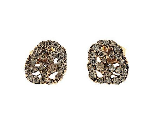 H. Stern 18K Gold Diamond Pave Natur Stud Earrings