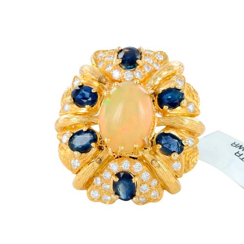 22K Gold Opal, Sapphires and Diamonds Statement Ring