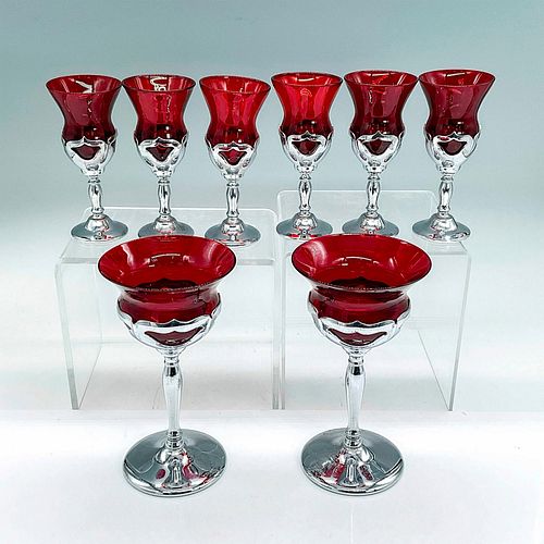 8pc Farber Brothers Krome Kraft Red Cordial and Wine Glasses