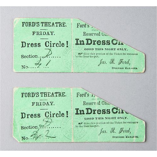 Abraham Lincoln Assassination: (2) Ford&#39;s Theatre Front-Row Tickets from April 14, 1865 (ex. Forbes Collection)