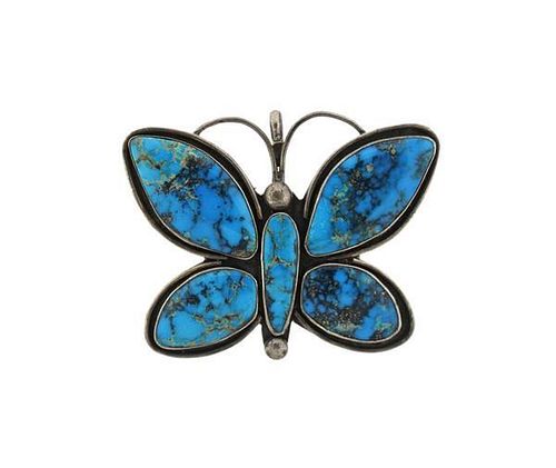 Ann Haggerty Sterling Turquoise Butterfly Pendant Brooch