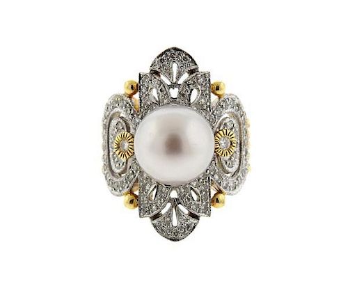 18K Gold Pearl Diamond Cocktail Ring