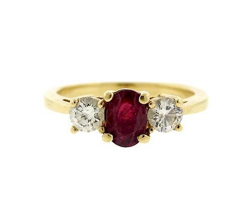 14k Gold Red Stone Diamond Ring