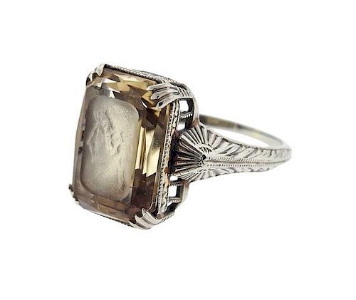 Art Deco 14K Gold Intaglio Stone Ring