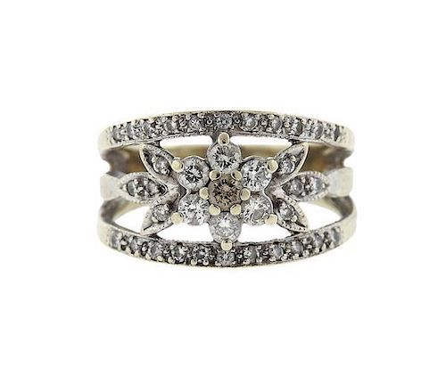 14K Gold Diamond Flower Band Ring