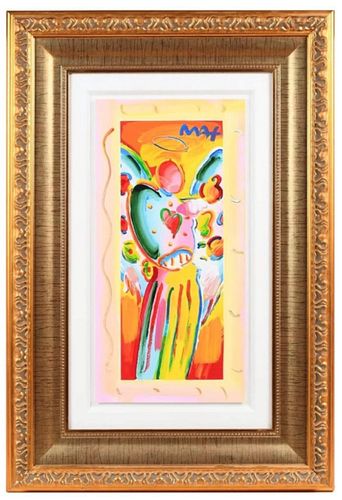 Peter Max- Mixed media acrylic on paper "Angel with heart"