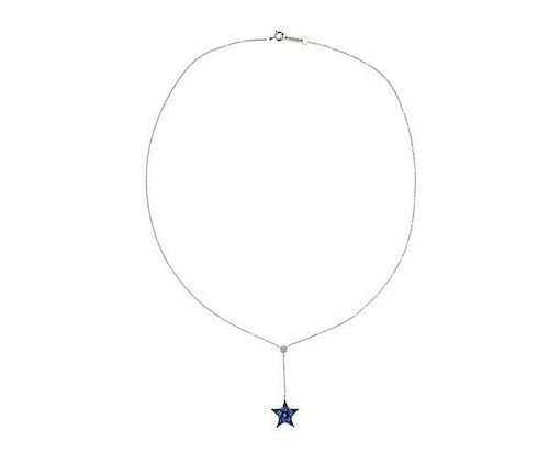 Tiffany &amp; Co. Platinum Diamond Blue Stone Star Pendant Necklace