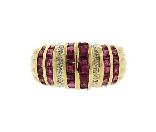18k Gold Diamond Red Stone Band Ring