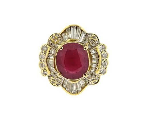 18K Gold Diamond Red Stone Cocktail Ring