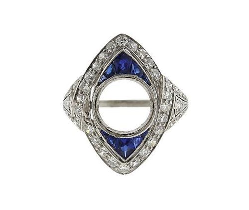 Art Deco Platinum Diamond Blue Stone Ring Mounting