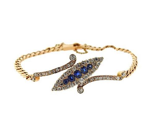 14K Gold Diamond Blue Stone Bracelet