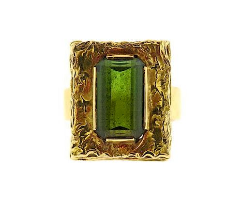 Modernist Stittgen 18K Gold Green Stone Ring