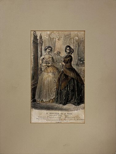 19th Century French Fashion Plate, hand colored engraving