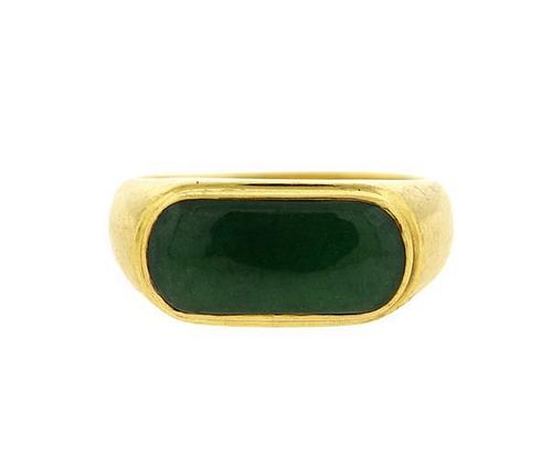 18K Gold Nephrite Jade Band Ring