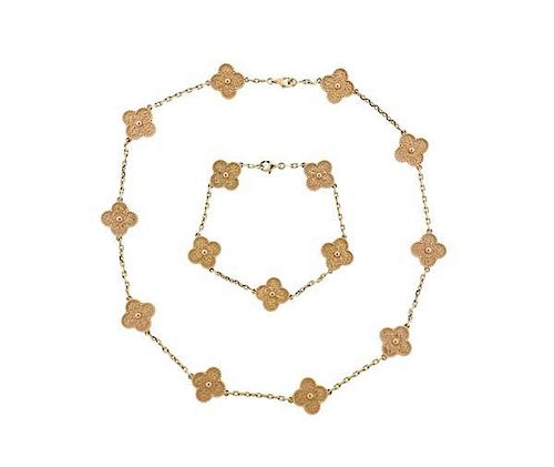 Van Cleef &amp; Arpels 18K Gold Vintage Alhambra Bracelet Necklace Set