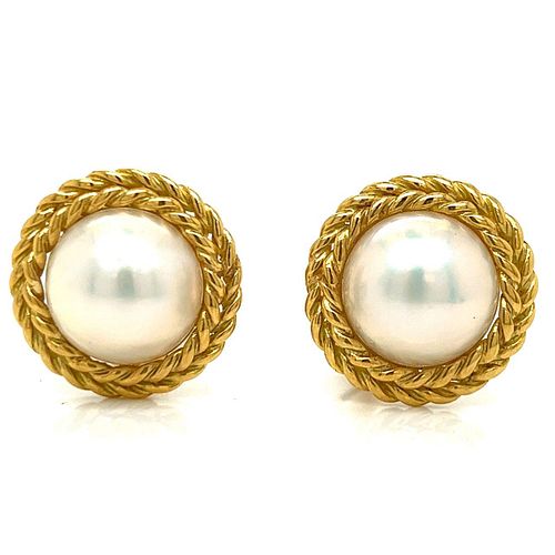 18K Yellow Gold Mabe Pearl Earrings